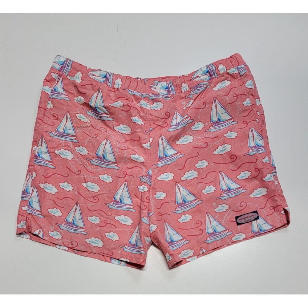 Vineyard Vines Men's Size Large Pink Sailboat Swim Trunks All Over Print